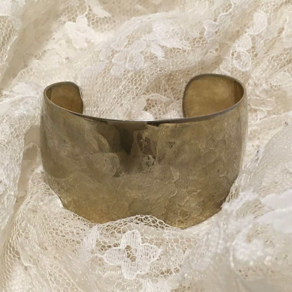 Vintage Parklane Cuff Bracelet Shiney Wide Cuff Statement Light Gold Tone signed